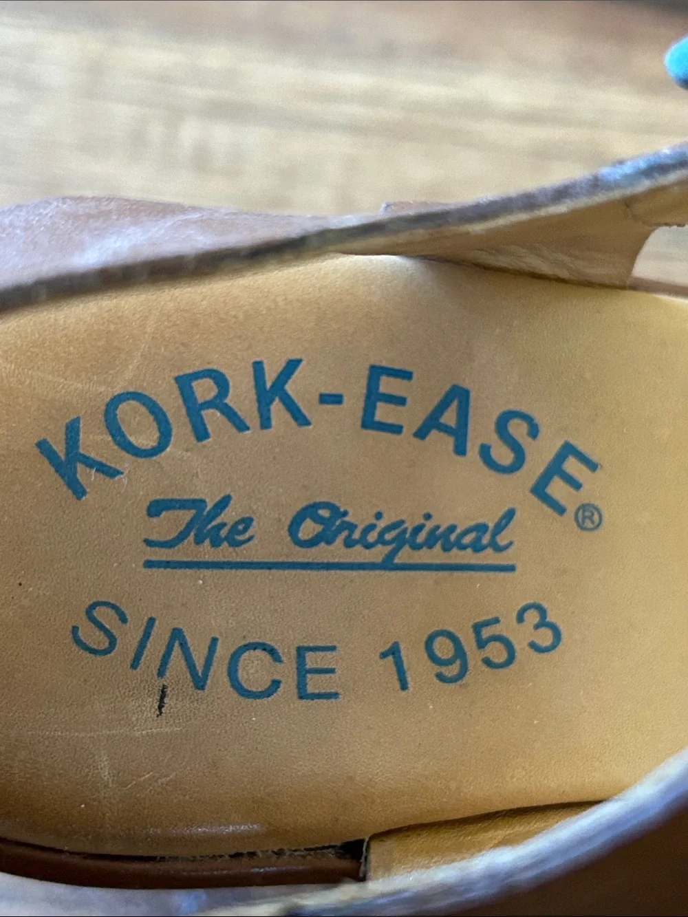 Kork-Ease Emily Strappy Wedge Heel Sandals Brown Blue Ivory Leather Size 8